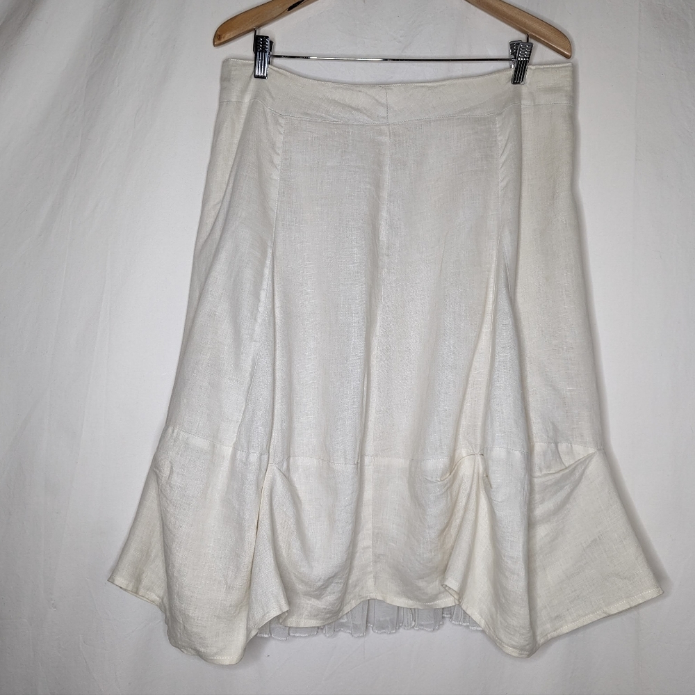 Alberto Makali Women's A-Line Cream Beige Linen Drape Skirt Size 12